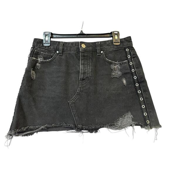 Zara Trafaluc Womens Distressed Denim Mini Skirt Size M Faded Black 90s Grunge - Picture 1 of 5